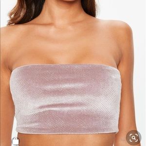 Pink velvet glitter Missguided bandeau crop top